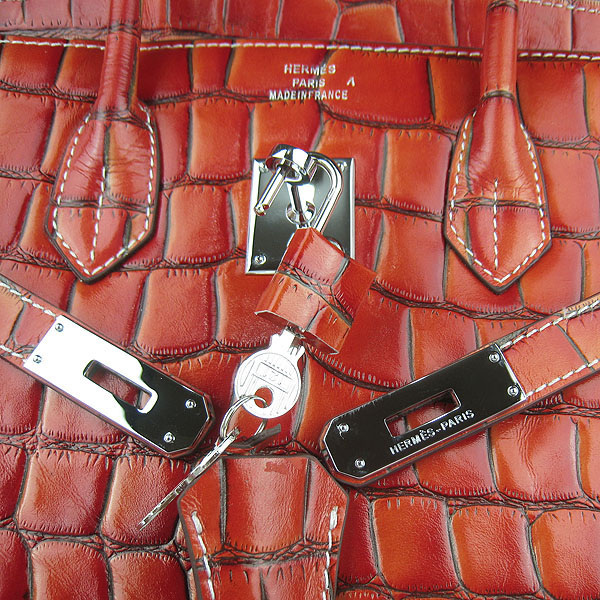 High Quality Fake Hermes Birkin 35CM Crocodile Veins Leather Bag Dark Orange 6089 - Click Image to Close